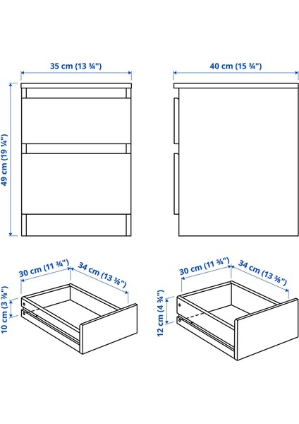 Ikea Kullen Venge Komodin 35X49 cm 2 Çekmeceli Kompakt Dayanıklı fırsatları