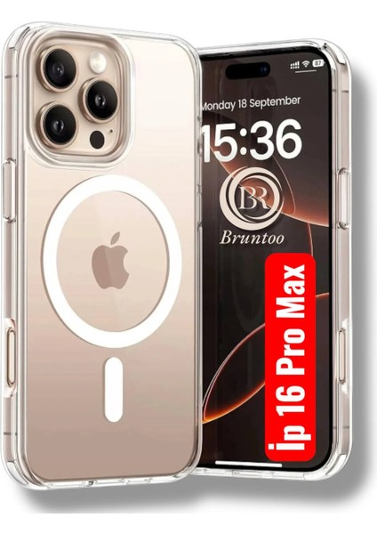 Apple Iphone 16 Pro Max Uyumlu Şeffaf Kapak Magsafe Manyetik Kablosuz Şarj Kılıf.