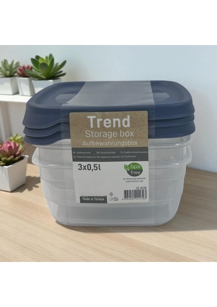 Kare Trend Saklama Kabı Seti 3 x 500 ml Setli