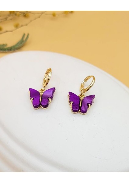 Mor Akrilik Sallantılı Kelebek Küpe