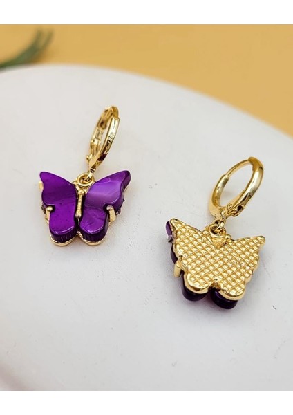 Mor Akrilik Sallantılı Kelebek Küpe fiyatları