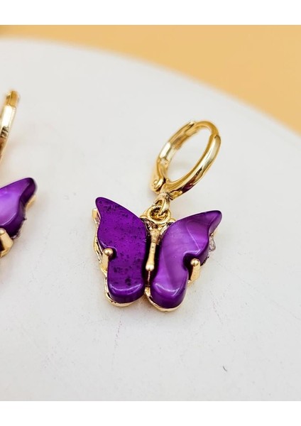 Mor Akrilik Sallantılı Kelebek Küpe fırsatları