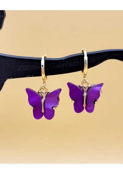 Mor Akrilik Sallantılı Kelebek Küpe indirimleri