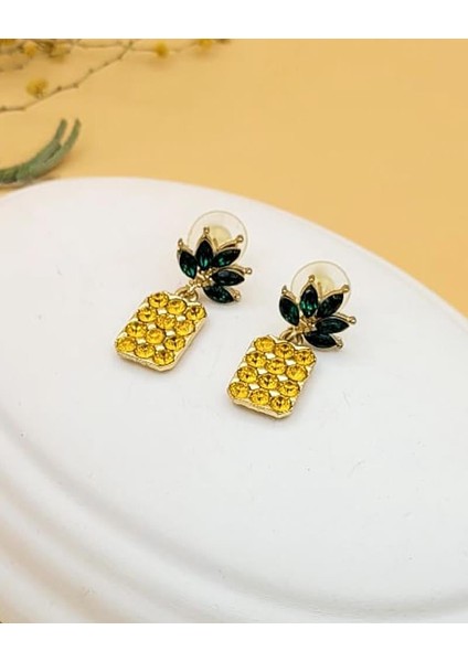 Sarı Zirkon Taşlı Ananas Küpe