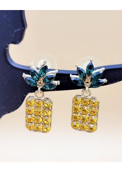 Sarı Zirkon Taşlı Ananas Küpe modelleri