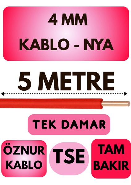 Öznur 4 mm Nya Kablo Metre Seçenekli (Kırmızı)