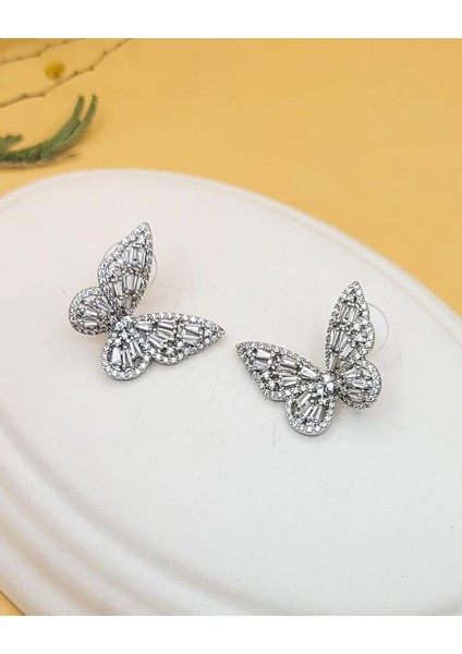 Pırıltılı Zirkon Taşlı Silver Kelebek Küpe fiyatları