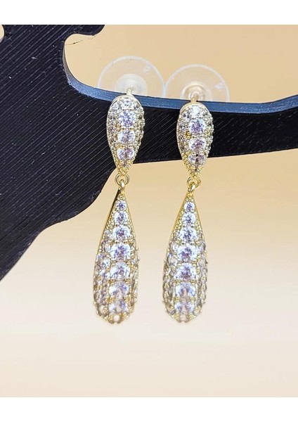 Vega Parlak Zirkon Taşlı Gold Abiye Küpe fiyatları