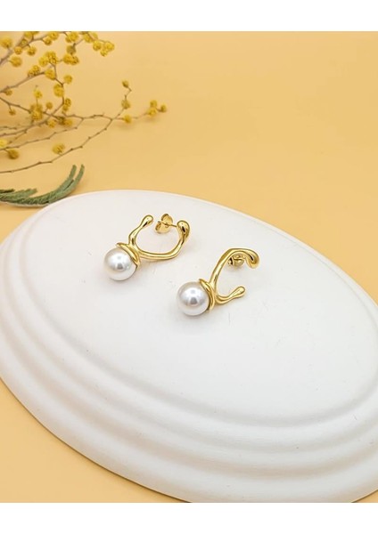 Inci Detaylı Asimetrik Gold Küpe modelleri