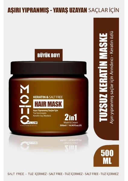 Yavaş Uzayan - Aşırı Yıpranmış Saçlar Için Tuz Içermeyen Keratin Maskesi 500ML