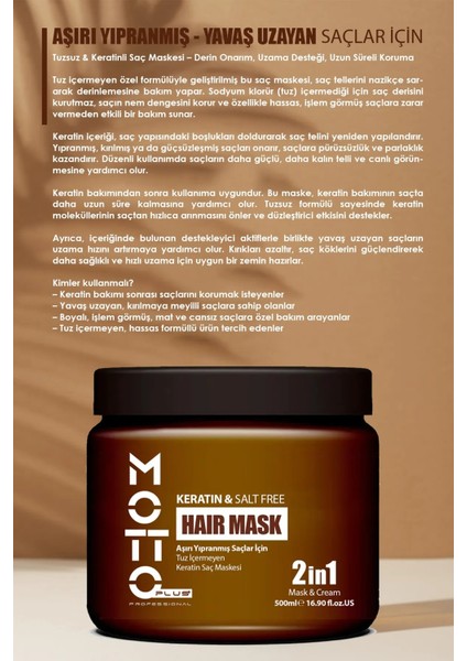 Yavaş Uzayan - Aşırı Yıpranmış Saçlar Için Tuz Içermeyen Keratin Maskesi 500ML modelleri