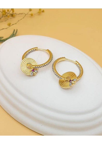 Minik Arılı Taşlı Çelik Küpe