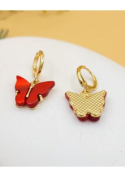 Kırmızı Akrilik Sallantılı Kelebek Küpe fiyatları
