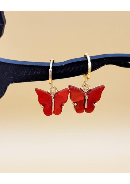 Kırmızı Akrilik Sallantılı Kelebek Küpe modelleri