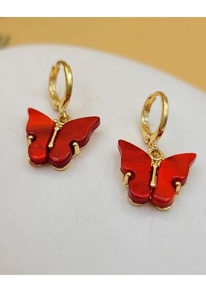 Kırmızı Akrilik Sallantılı Kelebek Küpe fırsatları