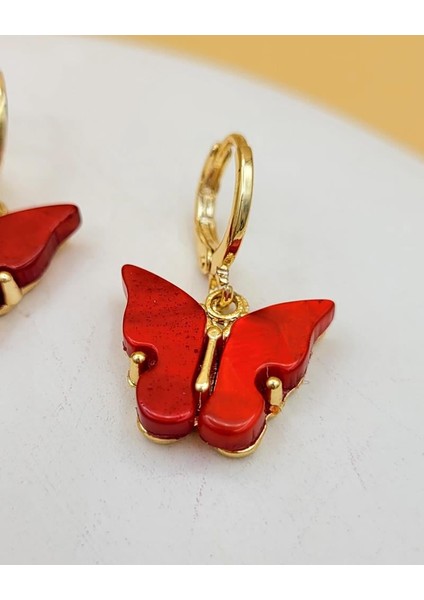 Kırmızı Akrilik Sallantılı Kelebek Küpe indirimleri