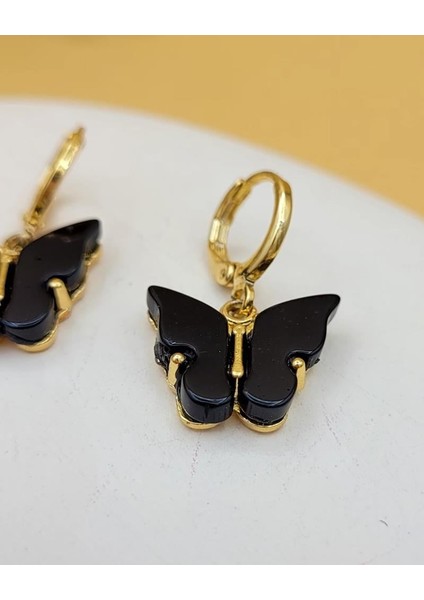 Siyah Akrilik Sallantılı Kelebek Küpe modelleri