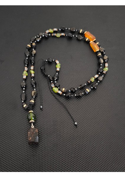Sertifikalı Fosilli Natürel Damla Kehribar-Zebercet(Peridot)-Gold Obsidyen Erkek Kolye Kadın Kolye Doğaltaş Kolye Takı Aksesuar