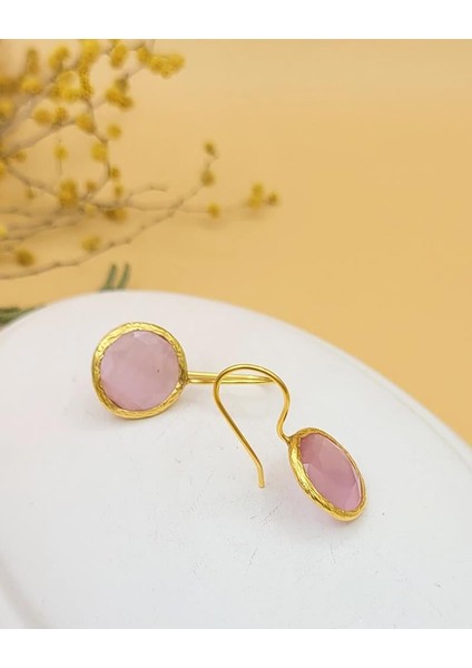 Pembe Kedi Gözü Sıvama Altın Kaplama Daire Küpe fırsatları