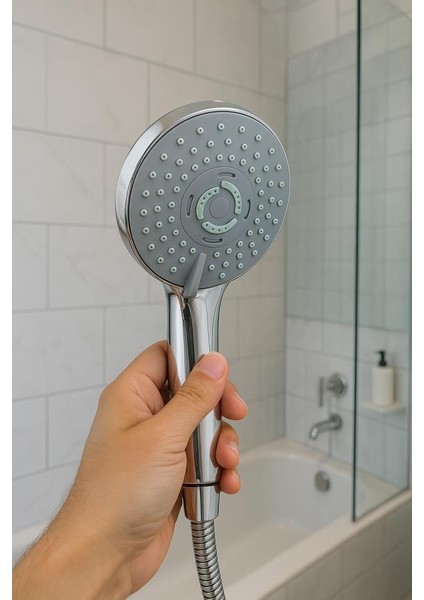 Gbmotion D1, 3 Fonksiyonlu Plastik Krom Kaplama Duş Başlığı - Krom Hortum Dahil, Kolay Montaj
