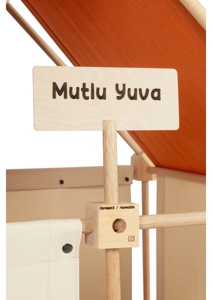 Modüler Ahşap Çocuk Oyun Evi – %100 Pamuklu Kumaşlı, Iç ve Dış Mekana Uygun, Doğal Kayın Ağacı