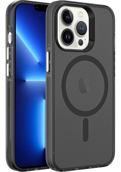 Apple iPhone 13 Pro Kılıf Zore M-Safe Şarj Özellikli Buzlu Transparan C-Pro Sert Kapak