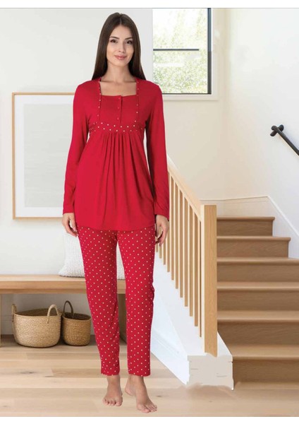 Dvina Effortt Lohusa Puantiyeli Pijama Takımı Fuşya - 3022