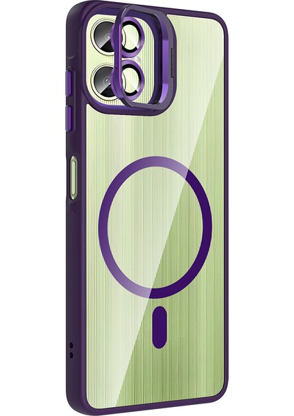 Galaxy A06 Kılıf Standlı ve Kamera Lens Hediyeli M-Safe Şarj Özellikli Joec Etro Kapak - Gri modelleri