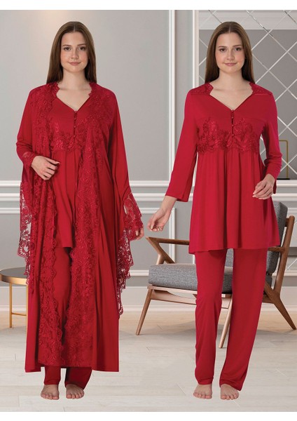 Dvina Effortt Lohusa Sabahlıklı Pijama Takımı Fuşya - 3015