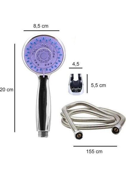 Gbmotion D2, 3 Fonksiyonlu Plastik Krom Kaplama Duş Başlığı ve Hortum Seti – Ayarlanabilir Başlık, Yüksek Basınç, 155 cm Spiral Hortum Dahil