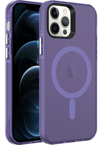 Apple iPhone 12 Pro Max Kılıf Zore M-Safe Şarj Özellikli Buzlu Transparan C-Pro Sert Kapak