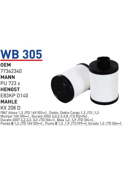 Wb305 Oem 77362340 Fiat albea palio doblo 1.3 jtd Otomobil yakıt filtre dizel fuel filter diesel