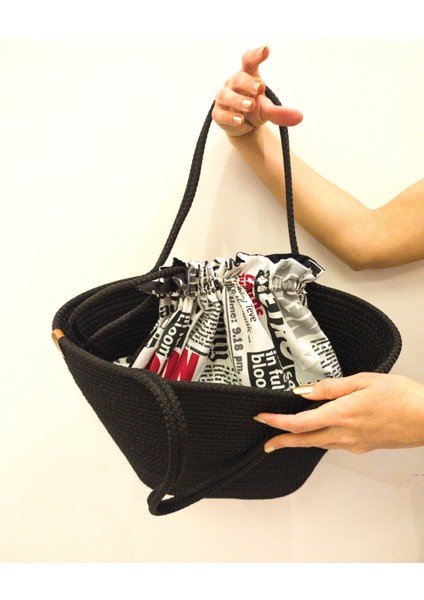 Tasarım Kapanabilir Astarlı Kadın Kol ve Omuz Çantası Yıkanabilir Kordon Ip Çanta modelleri