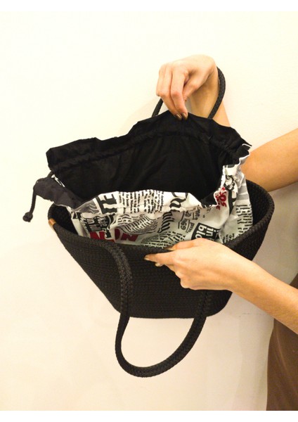 Tasarım Kapanabilir Astarlı Kadın Kol ve Omuz Çantası Yıkanabilir Kordon Ip Çanta fırsatları