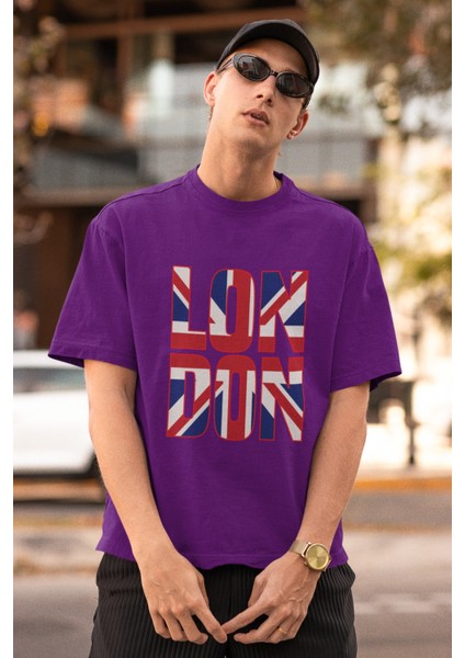 Erkek Londn1 Transfer Baskılı Yuvarlak Yaka Kısa Kol Tişört