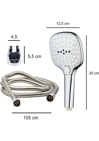 Gbmotion D3, 2 Fonksiyonlu Krom Kaplama Duş Başlığı ve Hortum Seti – Ayarlanabilir Akış, 155 cm Hortum, Duvara Montaj Aparatlı fırsatları