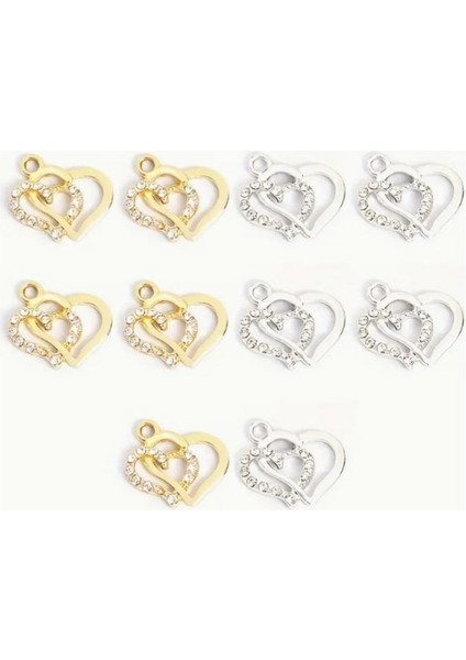 ( 10 x Adet ) 1 Set Model I Taşlı Elmas Kalp Çiftli Kalp Bileklik & Küpe & Kolye