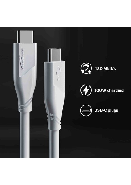 100W Usb-C - Usb-C Pd 3 Hızlı Şarj Kablosu 2 Metre Beyaz fiyatları