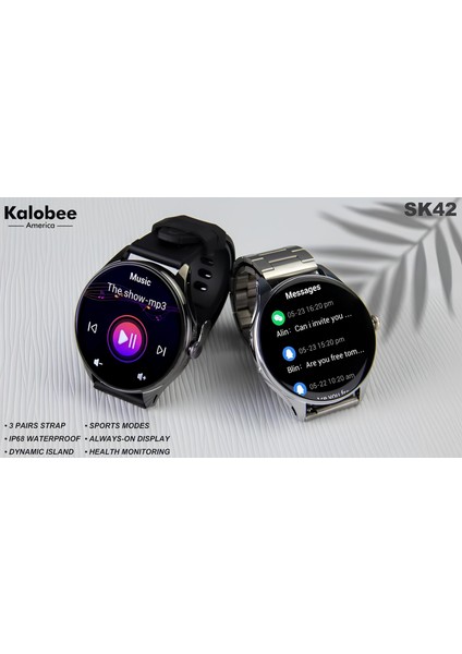 Kalobee SK42 Amoled Ekran 3kordonlu Bay Bayan Akıllı Saati Ince Kasa