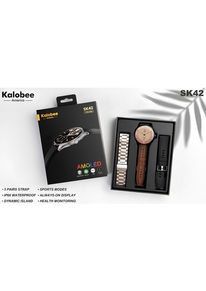Kalobee SK42 Amoled Ekran 3kordonlu Bay Bayan Akıllı Saati Ince Kasa