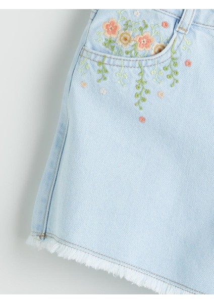 Çiçek Nakışlı Kız Çocuk Jean Şort (S5) fiyatları