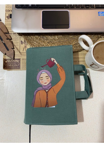 Petrol Yeşili Minimalist Kitap Çantası – Su Itici, Kulplu, Cepli, Dtf Baskılı (17X24 Cm)