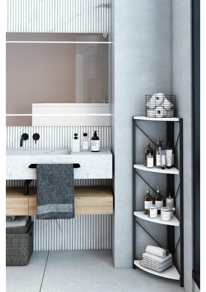 Datça 4 Raflı Banyo Rafı Köşe Metal Çok Amaçlı Dekoratif Raf Beyaz fiyatları