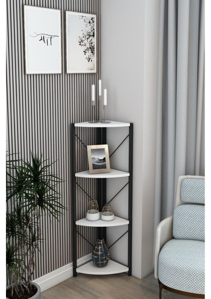 Datça 4 Raflı Banyo Rafı Köşe Metal Çok Amaçlı Dekoratif Raf Beyaz modelleri