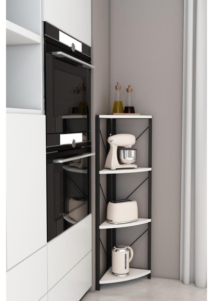 Datça 4 Raflı Banyo Rafı Köşe Metal Çok Amaçlı Dekoratif Raf Beyaz fırsatları