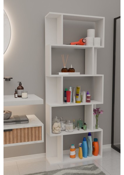 Scala 5 Raflı Banyo Dolabı Banyo Rafı Çok Amaçlı Dolap-Beyaz