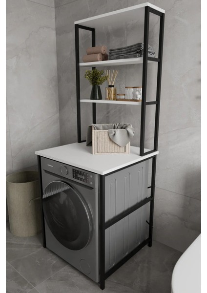 Çamaşır Makina Üstü Dolap Banyo Rafı Çok Amaçlı Banyo Dolabı 65LİK Çok Raflı Düzenleyici -Beyaz fiyatları