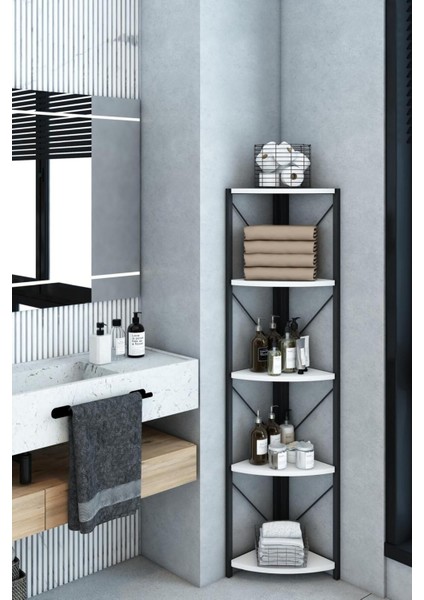 Datça 5 Raflı Metal Köşe Banyo Rafı Dekoratif Çok Amaçlı Raf Beyaz fiyatları