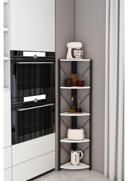 Datça 5 Raflı Metal Köşe Banyo Rafı Dekoratif Çok Amaçlı Raf Beyaz fırsatları