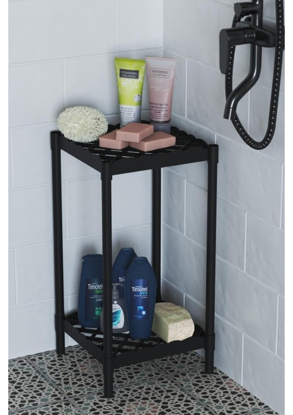 Moblen 2 Raflı Banyo Rafı, Çok Amaçlı Raf - Siyah